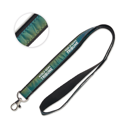 ML1044_20_B Ένα πράσινο και μπλε λουρί Flat polyester Lanyard with iridescent layer Customize it, με εκτύπωση.