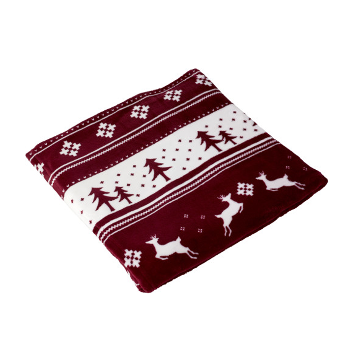 Screenshot_8 Ένα κόκκινο και λευκό Polyester (260 gr/m²) πάπλωμα με ελάφια επάνω του.
